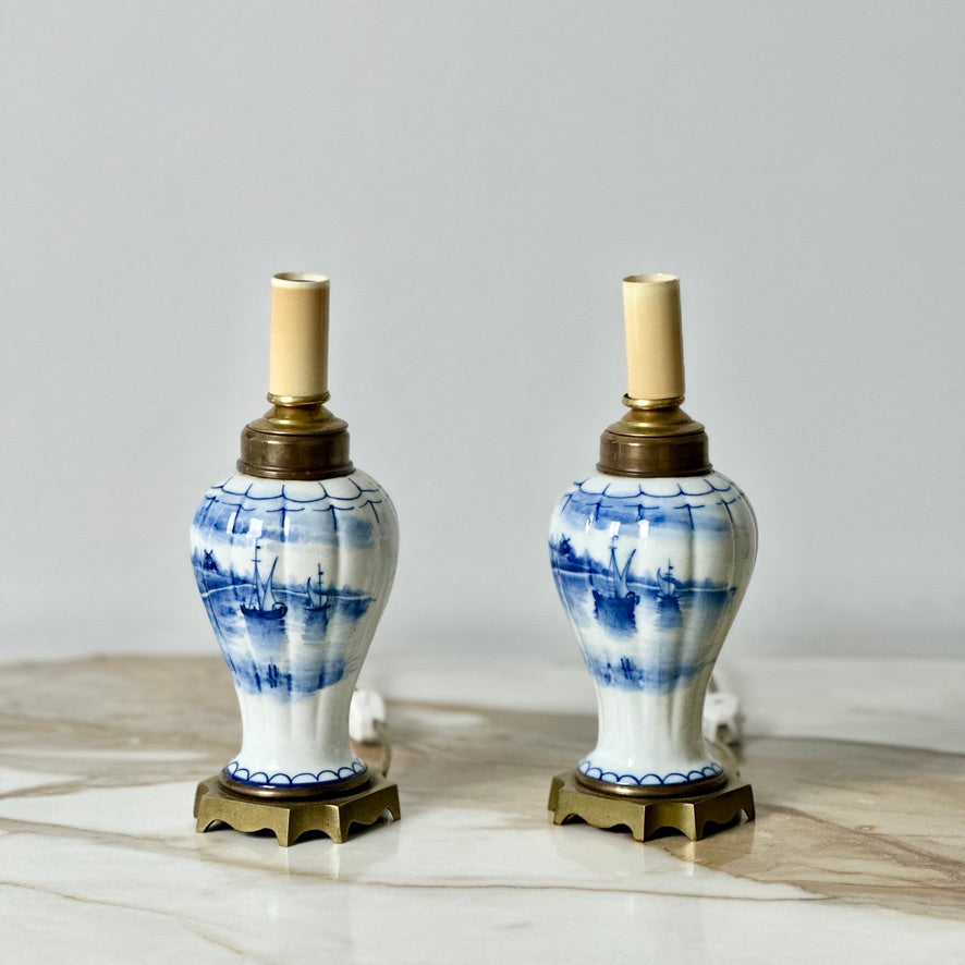 Small Delft Ship Lamps - Pair