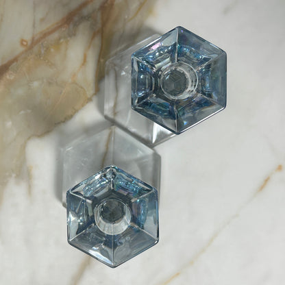 Heisey Patrician Blue Candlesticks - Pair