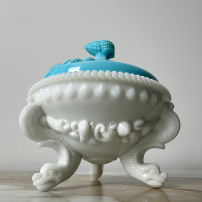 Westmoreland Blue & White Glass “Argonaut” Candy Dish