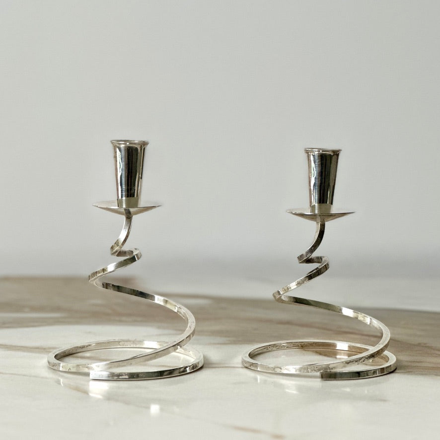 Fisher K202 Silver Plate Spiral Candlesticks - Pair
