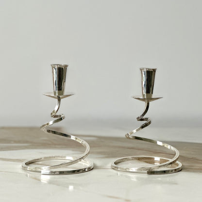 Fisher K202 Silver Plate Spiral Candlesticks - Pair