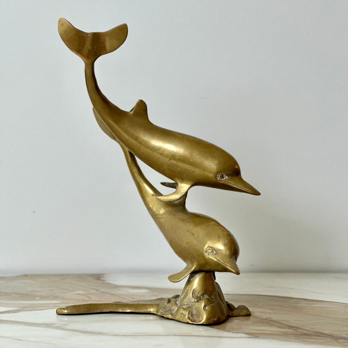 Large Brass Double Dolphin Sculpture