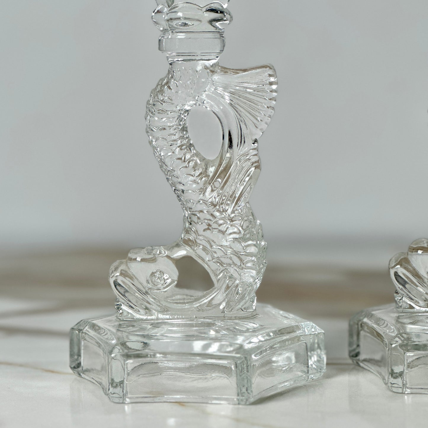 Glass Dolphin Candlesticks - Pair