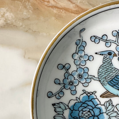 Japanese Gold Imari Blue & Gold Peacock Dish