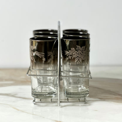 Vitreon Queen's Lusterware Silver Ombre Glasses & Caddy