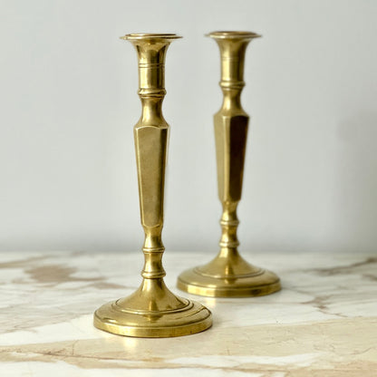 English Spun Brass Candlesticks - Pair