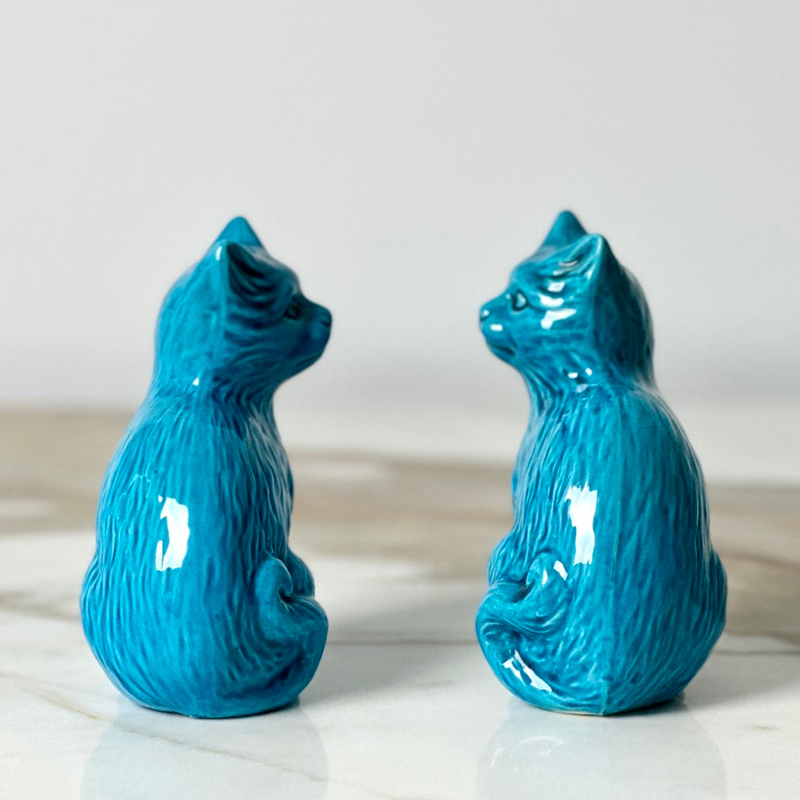 Turquoise Chinese Porcelain Cat Figurines - Pair
