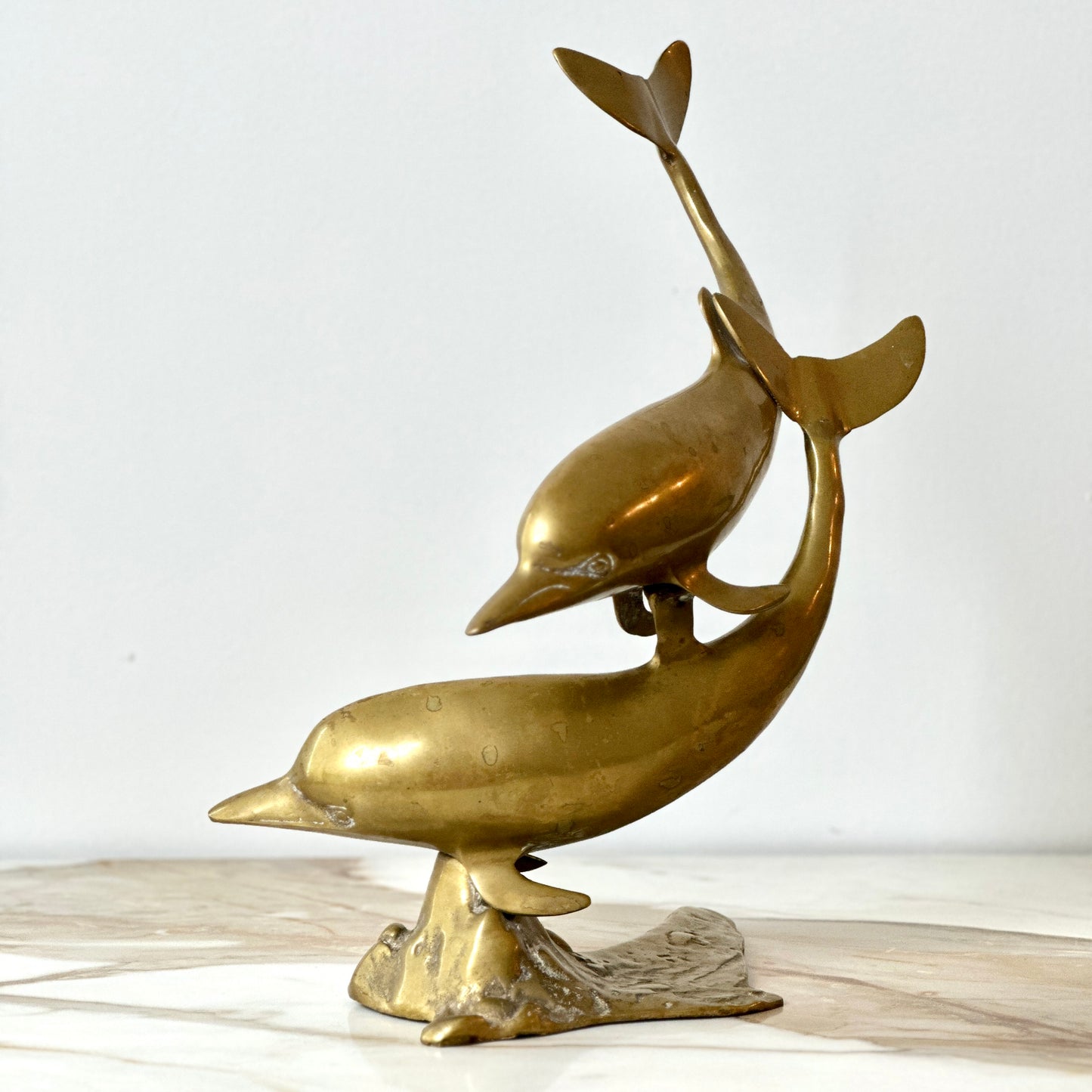 Large Brass Double Dolphin Sculpture