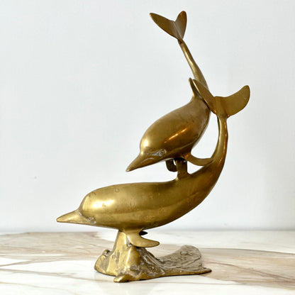 Large Brass Double Dolphin Sculpture