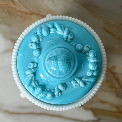 Westmoreland Blue & White Glass “Argonaut” Candy Dish