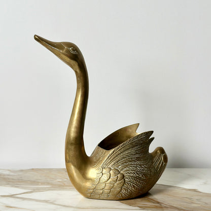 Hollywood Regency Large Brass Swan Planter