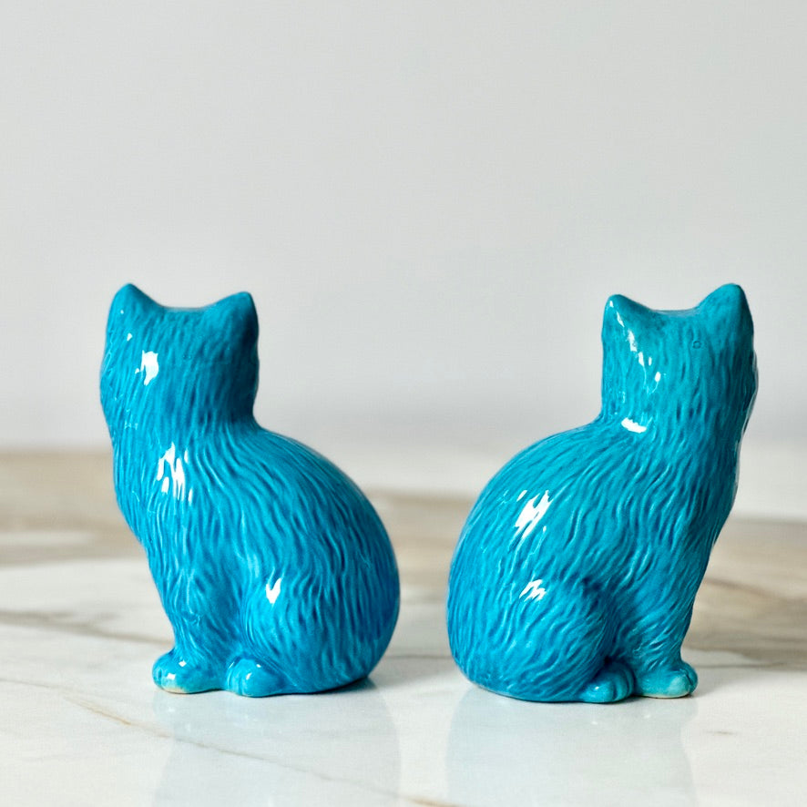 Turquoise Chinese Porcelain Cat Figurines - Pair