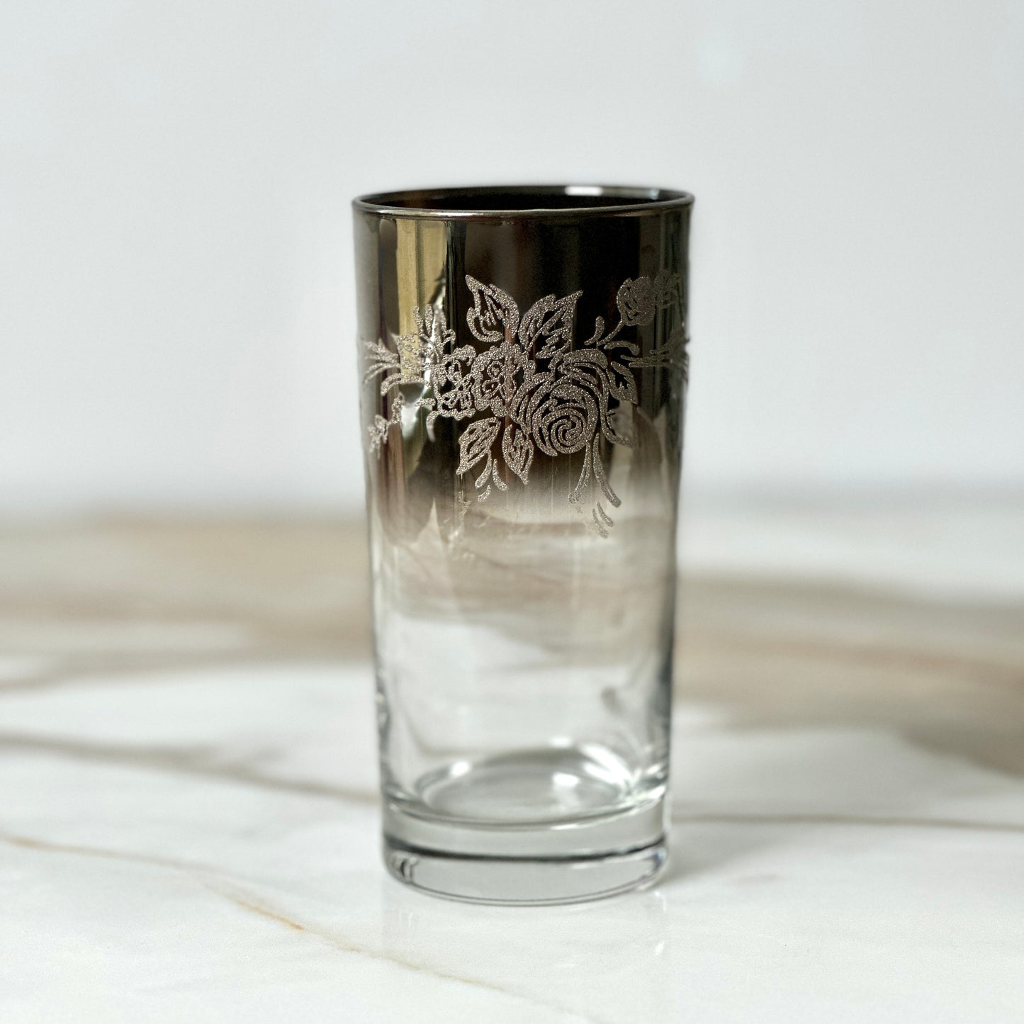 Vitreon Queen's Lusterware Silver Ombre Glasses & Caddy