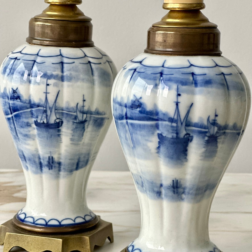 Small Delft Ship Lamps - Pair