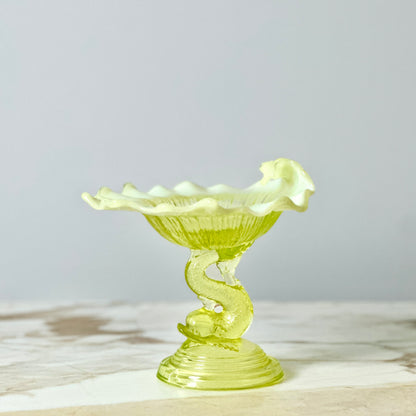 LG Wright Vaseline Glass Dolphin Koi Compote Dish