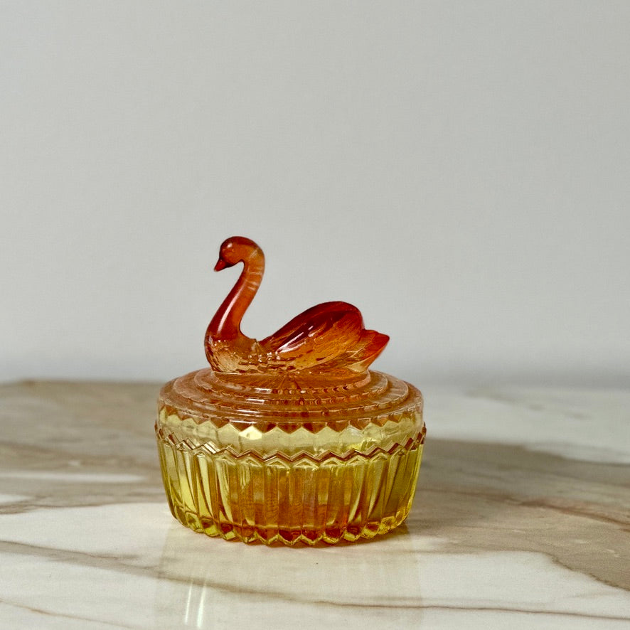Jeannette Glass Swan Dish w/ Lipstick Holder