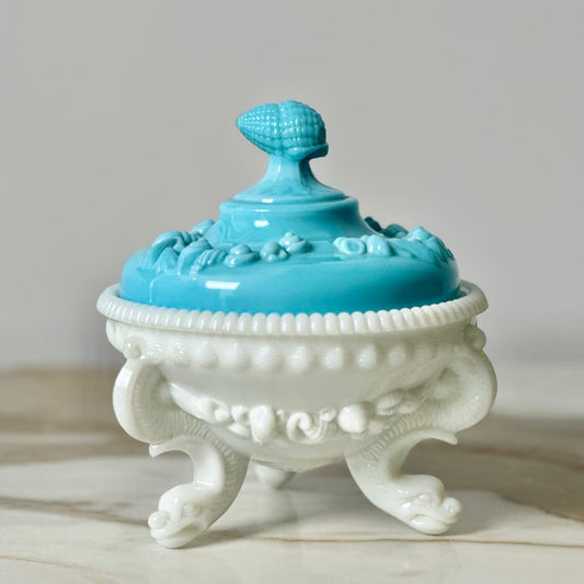 Westmoreland Blue & White Glass “Argonaut” Candy Dish