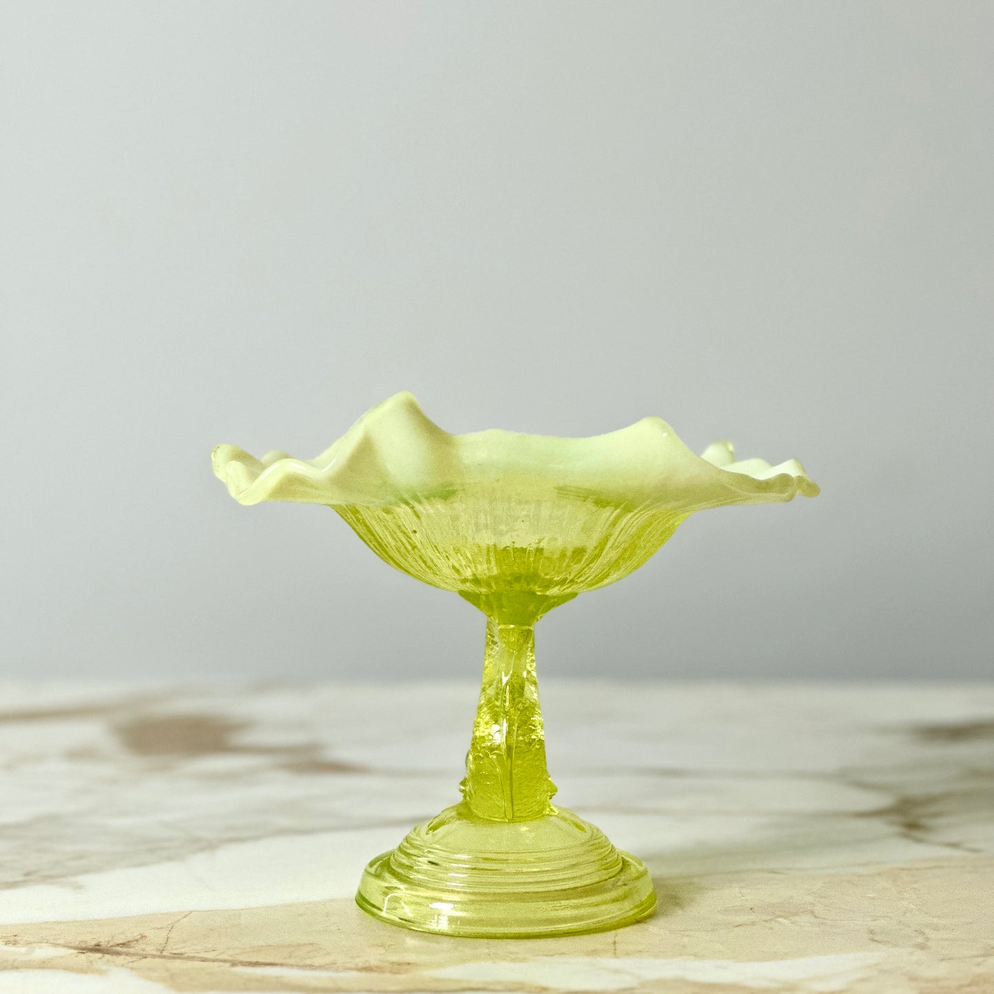 LG Wright Vaseline Glass Dolphin Koi Compote Dish