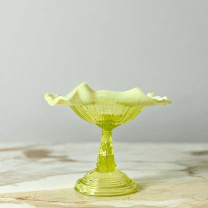 LG Wright Vaseline Glass Dolphin Koi Compote Dish