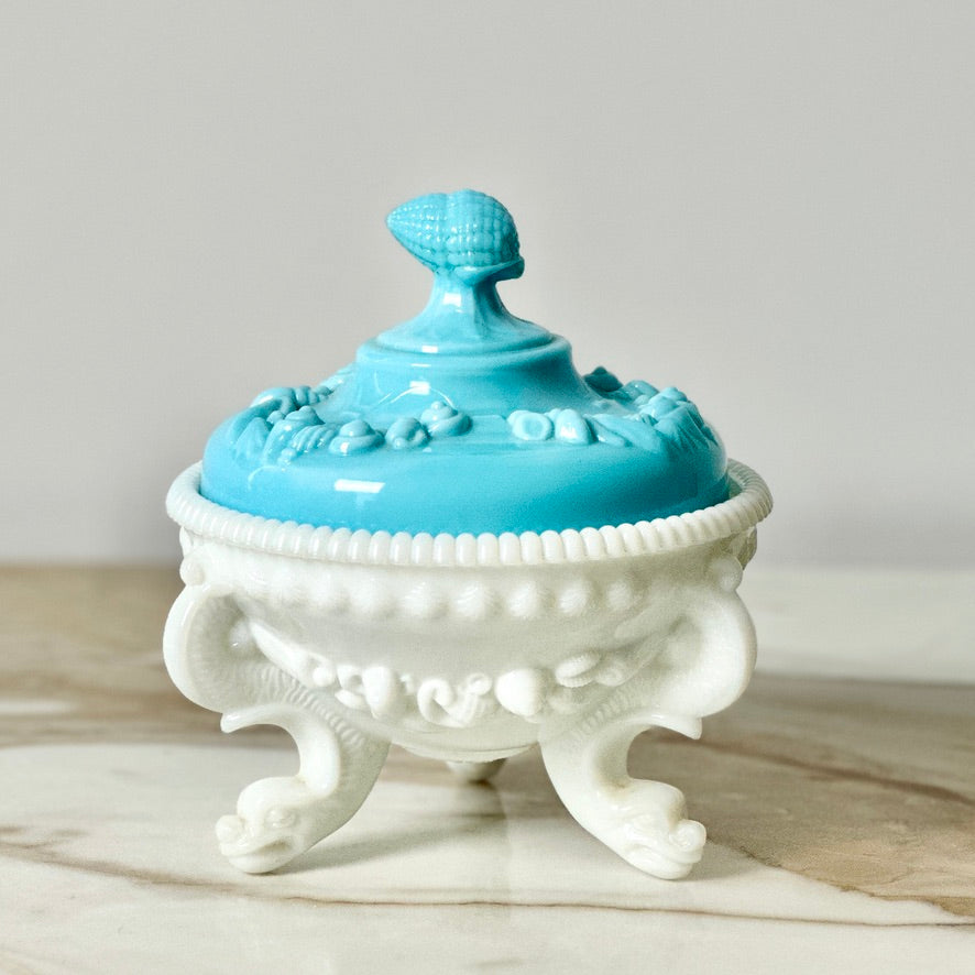Westmoreland Blue & White Glass “Argonaut” Candy Dish