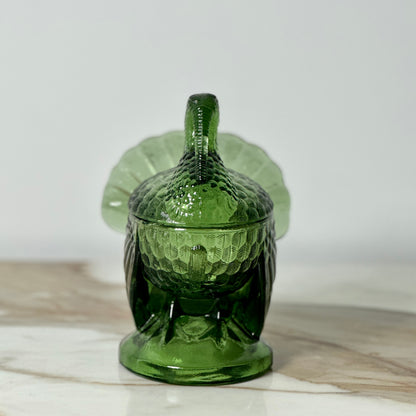 L.E. Smith Green Glass Turkey Dish