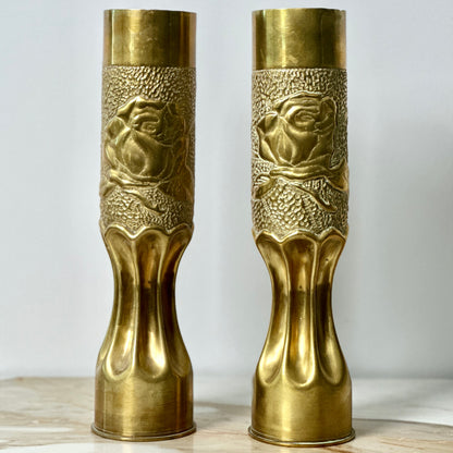 WWI Trench Artillery Brass Shell Casings - Pair