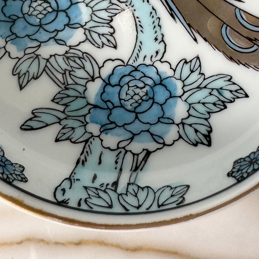 Japanese Gold Imari Blue & Gold Peacock Dish