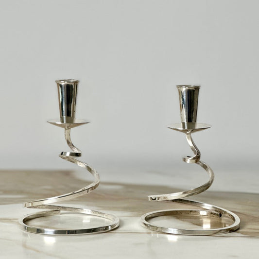 Fisher K202 Silver Plate Spiral Candlesticks - Pair