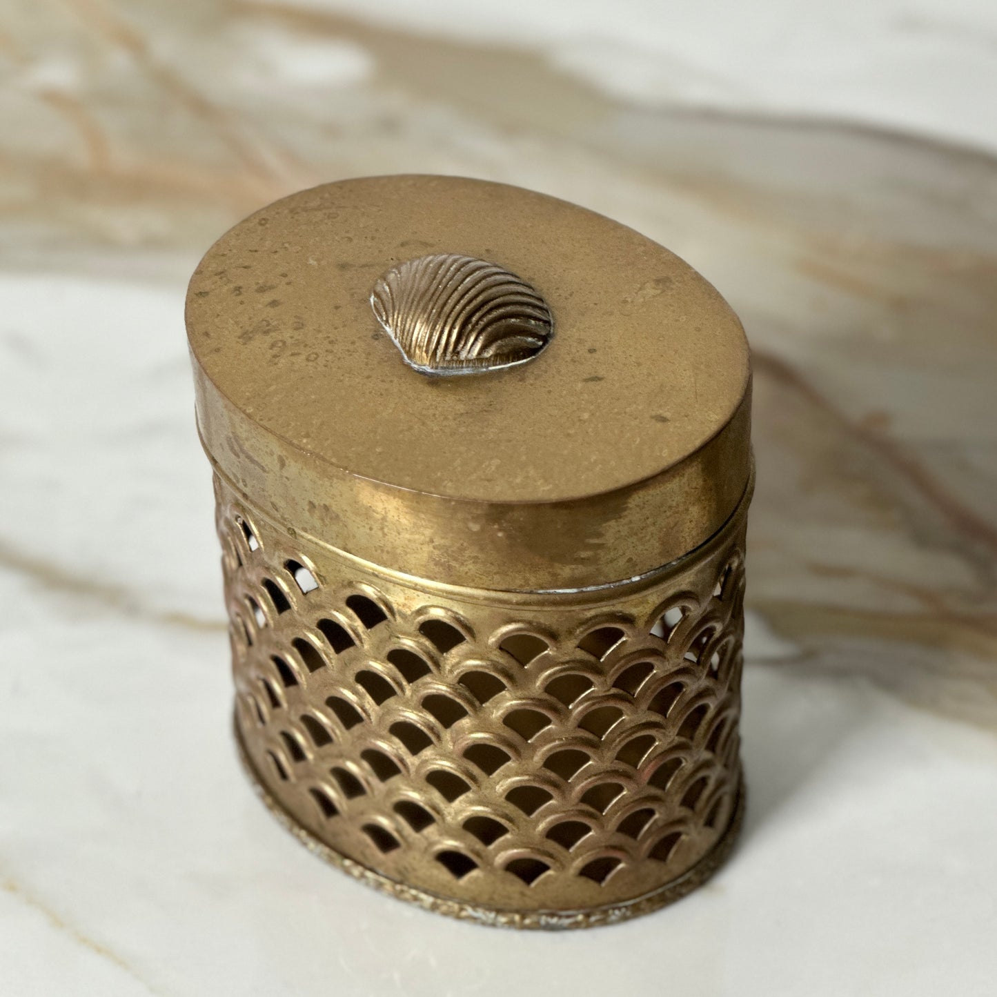 Woven Brass Box With Scallop Shell