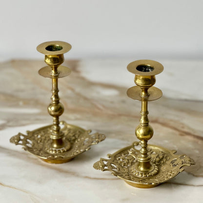 Ornate Brass Candlesticks - Pair