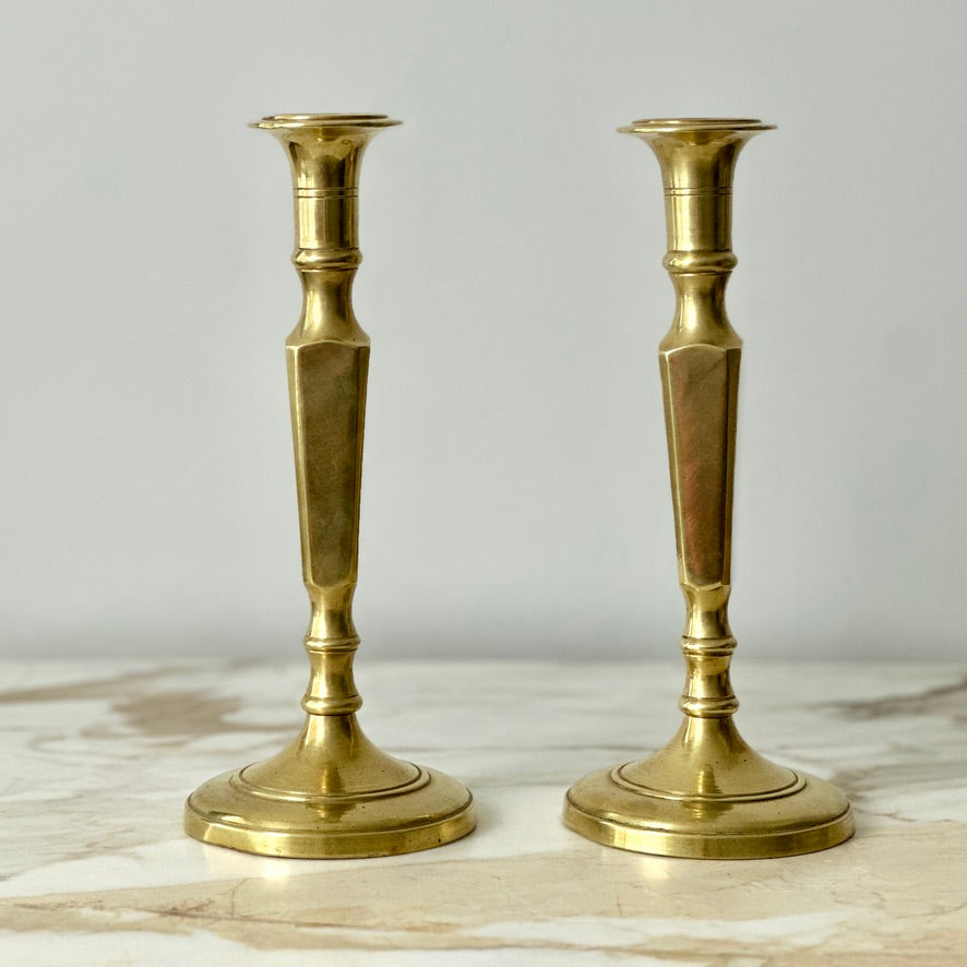 English Spun Brass Candlesticks - Pair