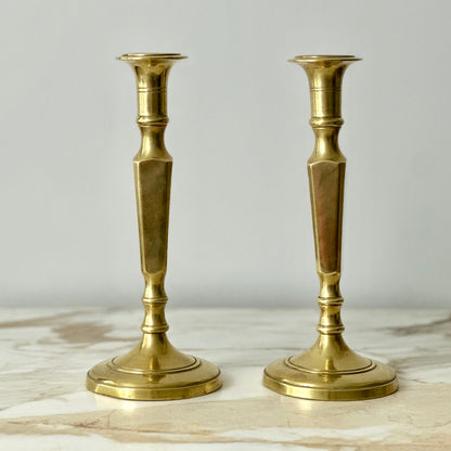 English Spun Brass Candlesticks - Pair