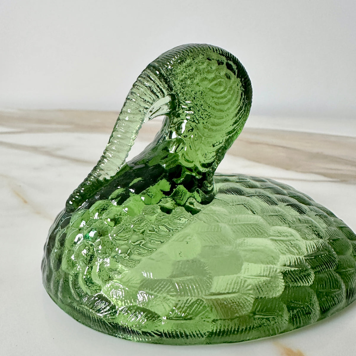 L.E. Smith Green Glass Turkey Dish