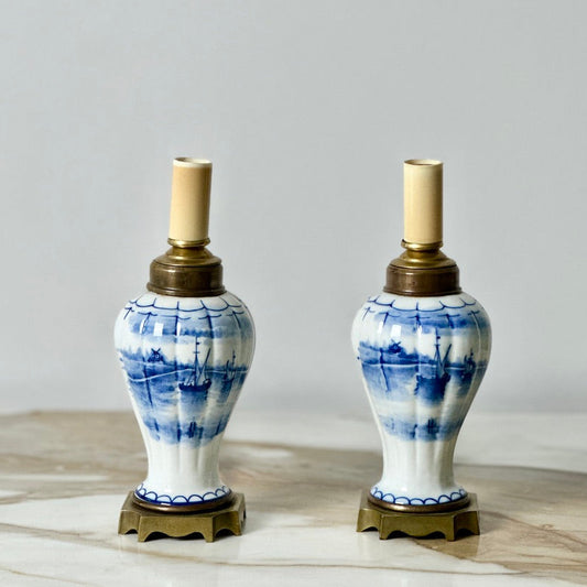 Small Delft Ship Lamps - Pair