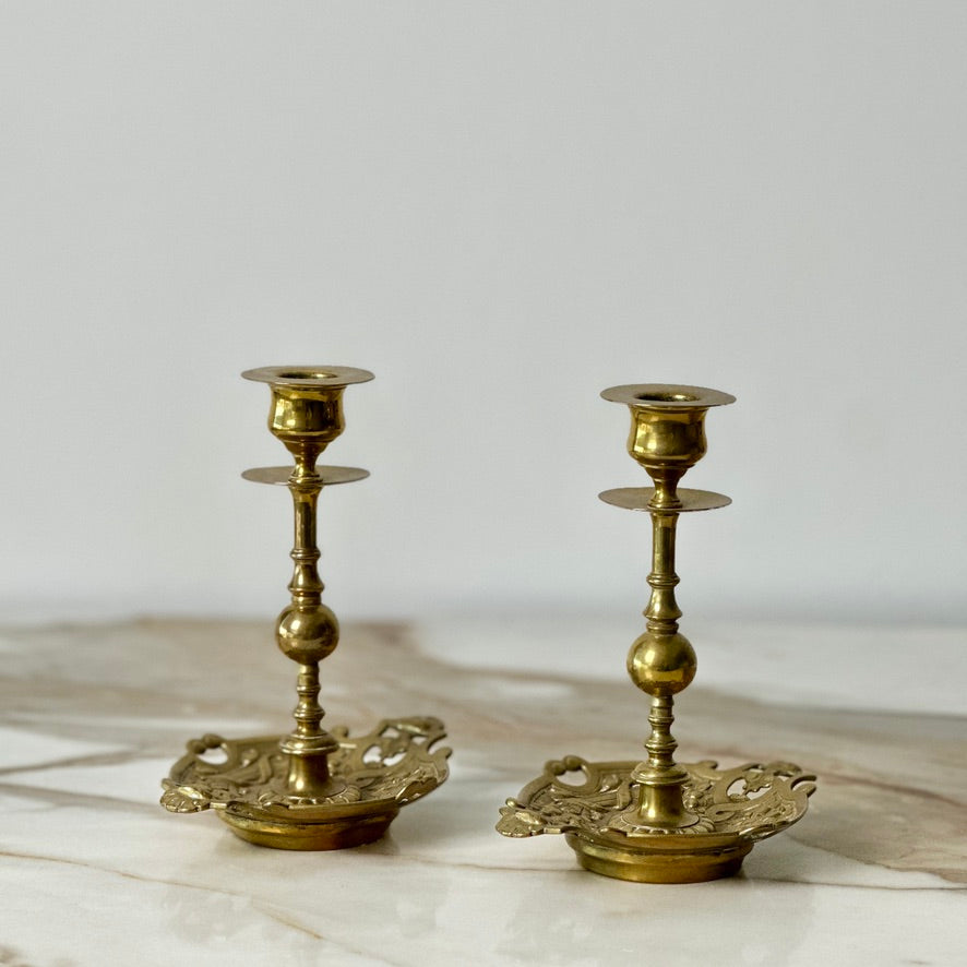 Ornate Brass Candlesticks - Pair