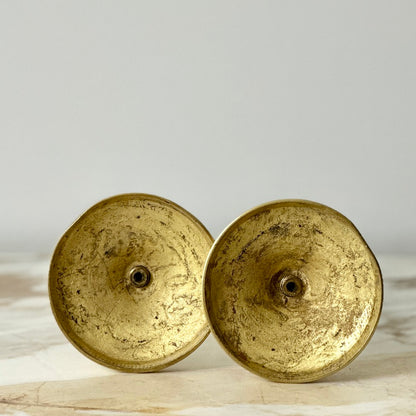 English Spun Brass Candlesticks - Pair