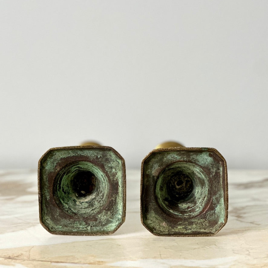 Brass Beehive Candlesticks - Pair