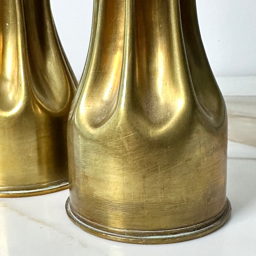 WWI Trench Artillery Brass Shell Casings - Pair