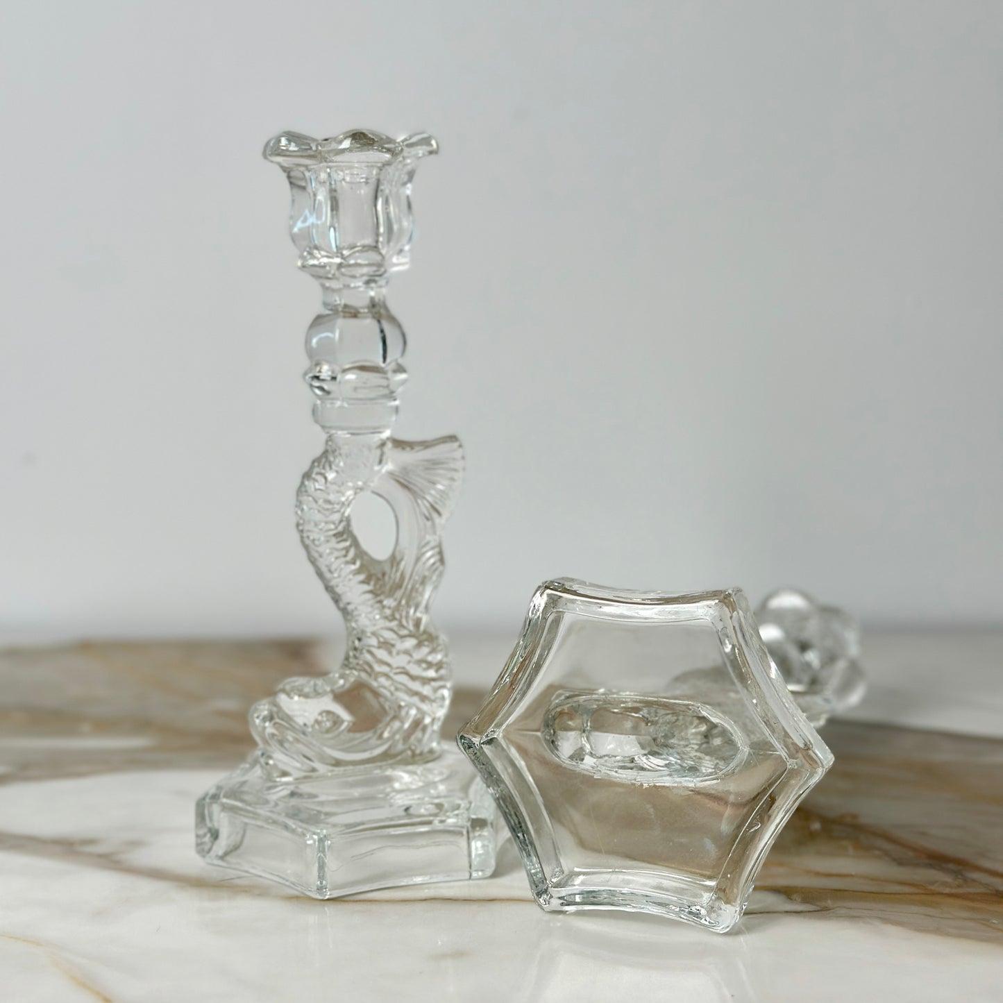 Glass Dolphin Candlesticks - Pair