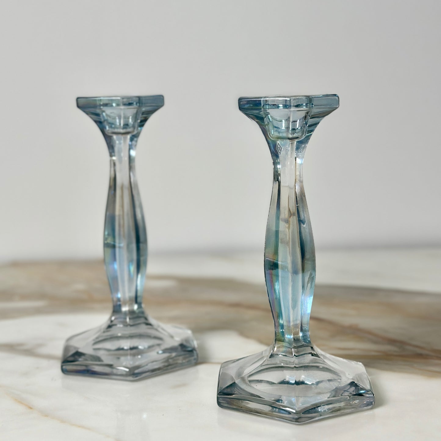 Heisey Patrician Blue Candlesticks - Pair