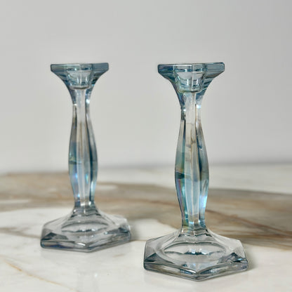 Heisey Patrician Blue Candlesticks - Pair