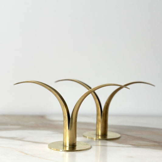 Ystad Metall Lily Brass Candlesticks - Pair