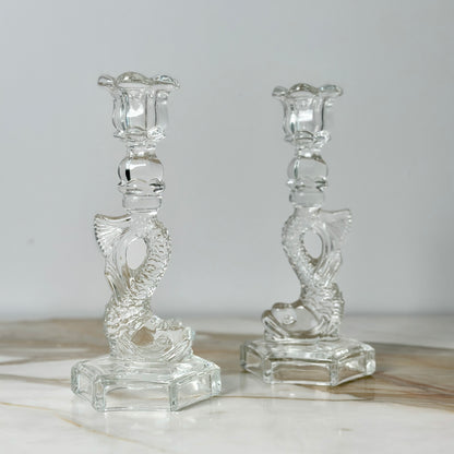 Glass Dolphin Candlesticks - Pair