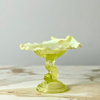 LG Wright Vaseline Glass Dolphin Koi Compote Dish