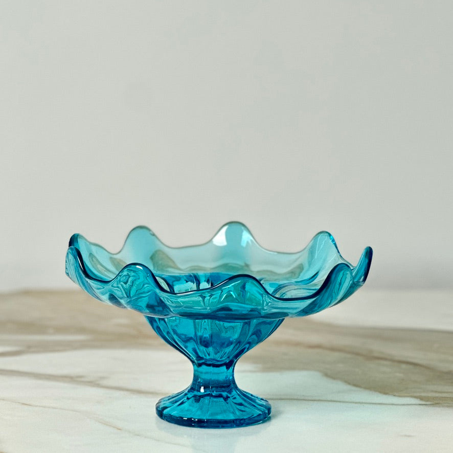 L.E. Smith Blue Glass Compote Dish