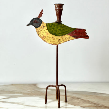 Metal Folk Art Bird Candle Holders - Set of 3