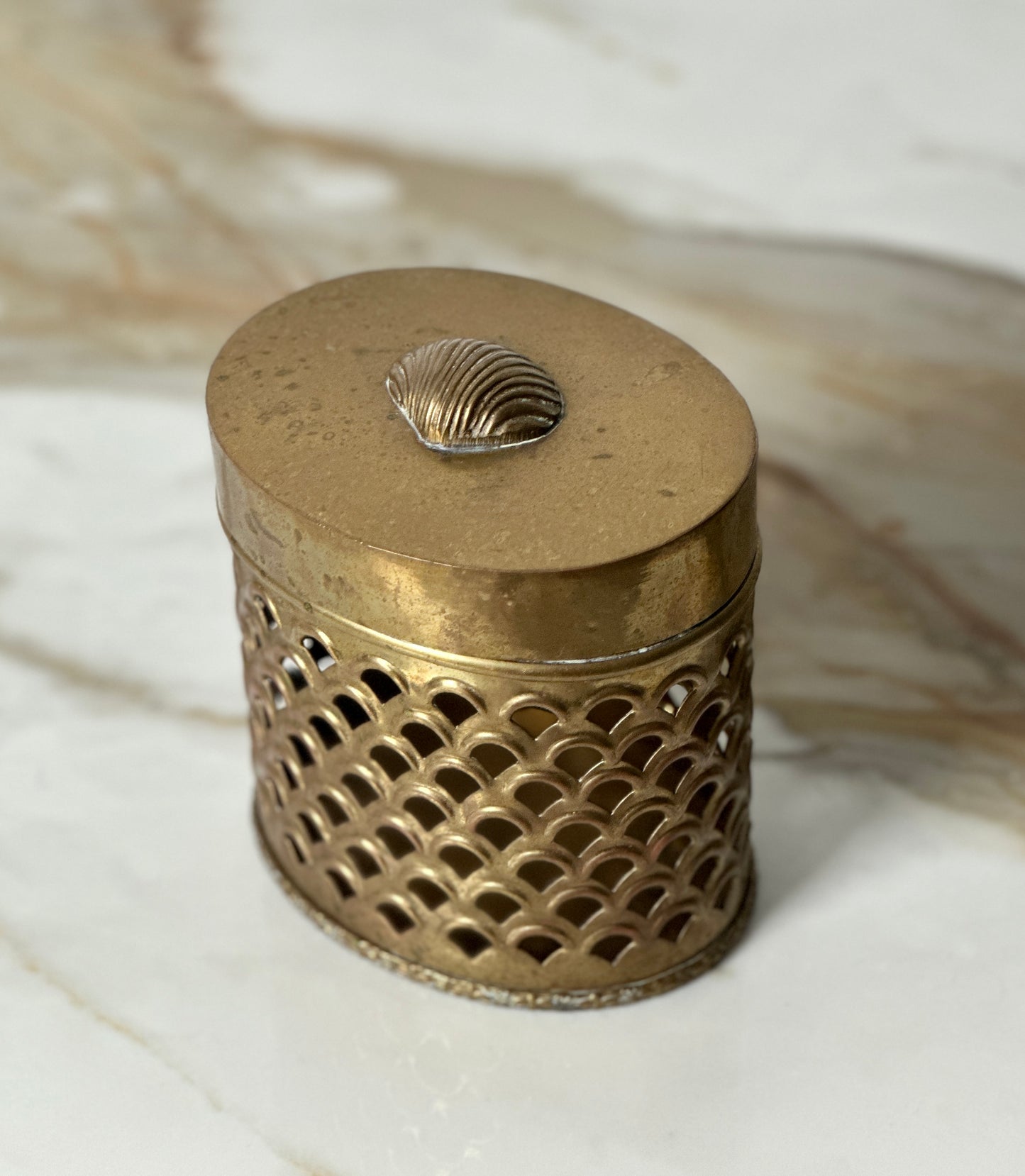 Woven Brass Box With Scallop Shell