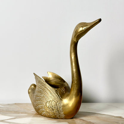 Hollywood Regency Large Brass Swan Planter