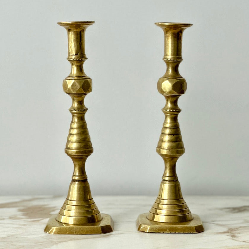 Brass Beehive Candlesticks - Pair