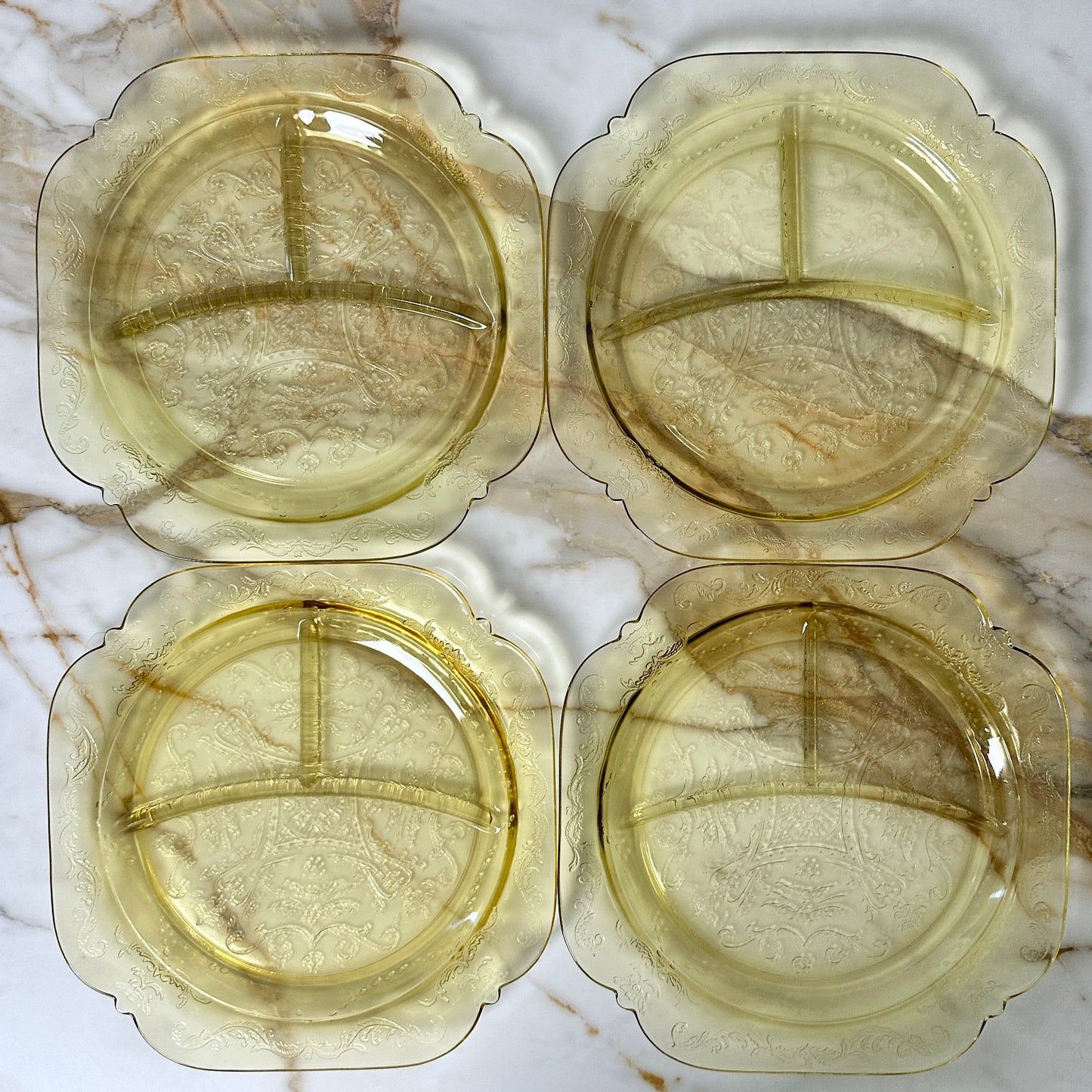 Divided Glass Dinner Plates - Set of 4